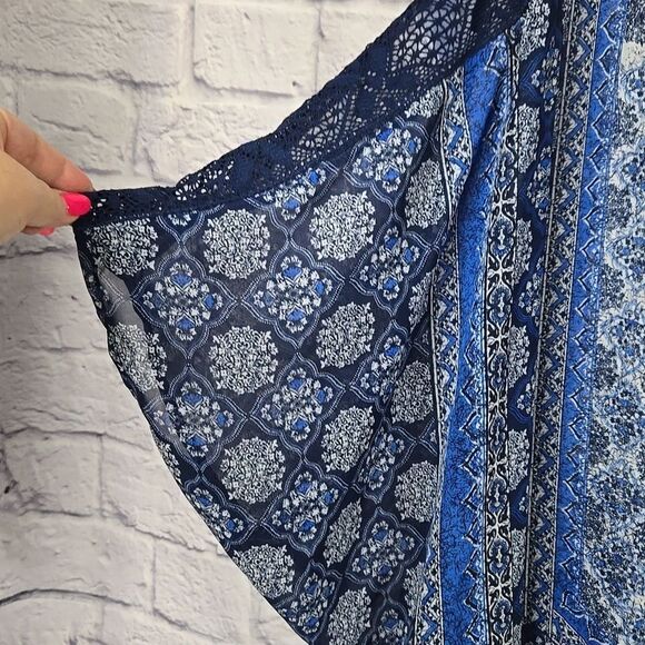 Catherines Scarf Print Kimono Blue Lace 2X/3X Casual Weekend Everyday Feminine - Picture 4 of 10